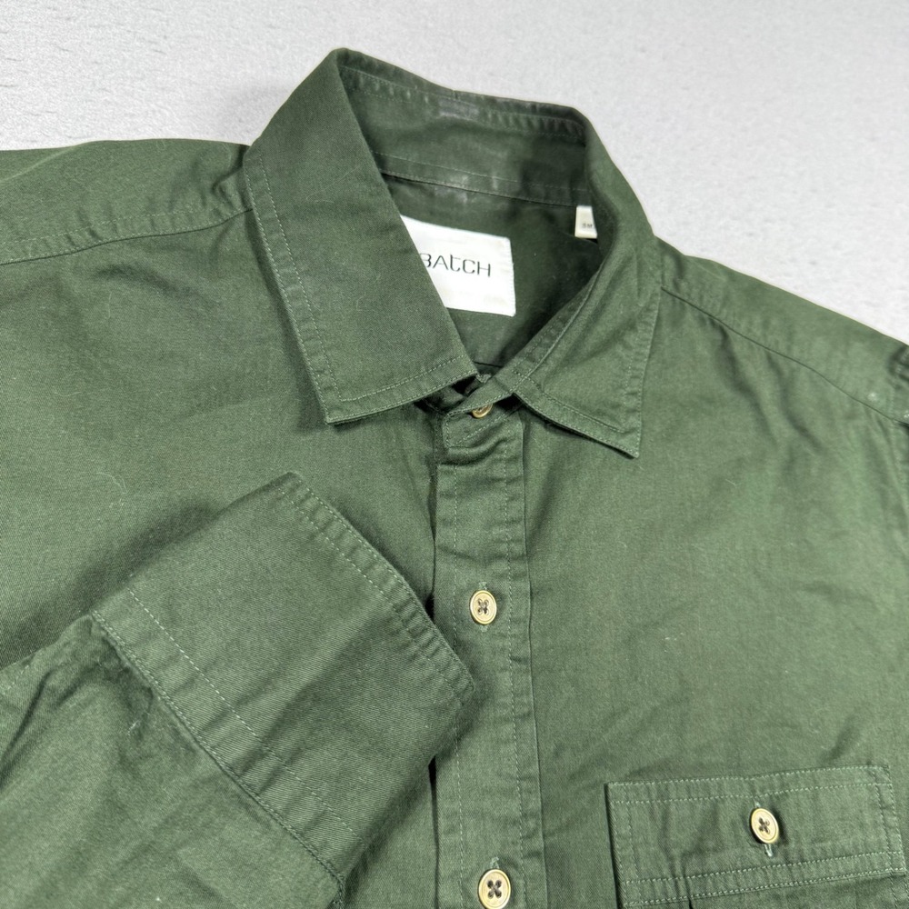 Batch Mens Olive Green Cotton‎ Utility Button Down Shirt Long Sleeve Small